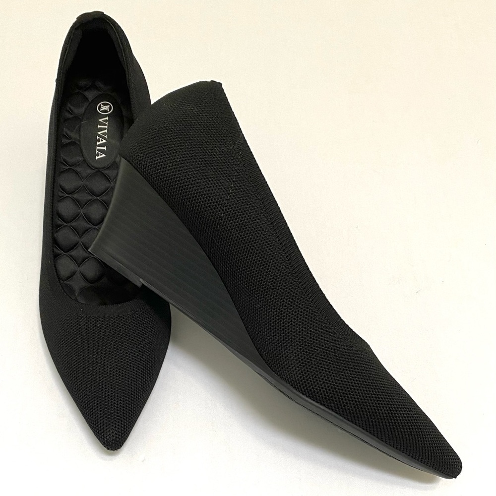 VIVAIA Aria Black Knit Wedge Pointed-Toe Pumps 40/9